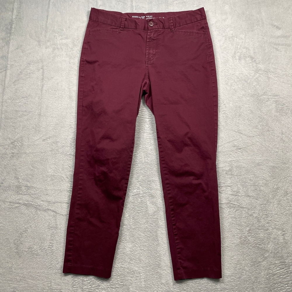 Gap Slim City Khakis Women 4R Burgundy Maroon Tapered Stretch Pants